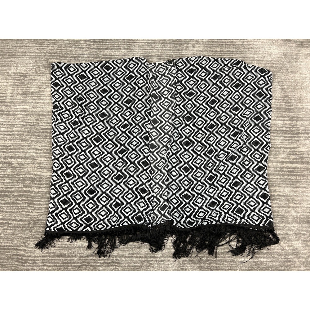 OP Kimono Women XL Black White Geometric Diamond‎ Fringe Sheer Cover Up OPS36990
